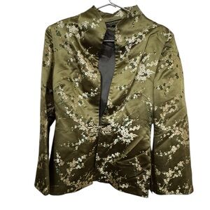 Vintage Canton Bazaar Olive Green Japanese Floral Silk Jacket Women’s M RARE SF